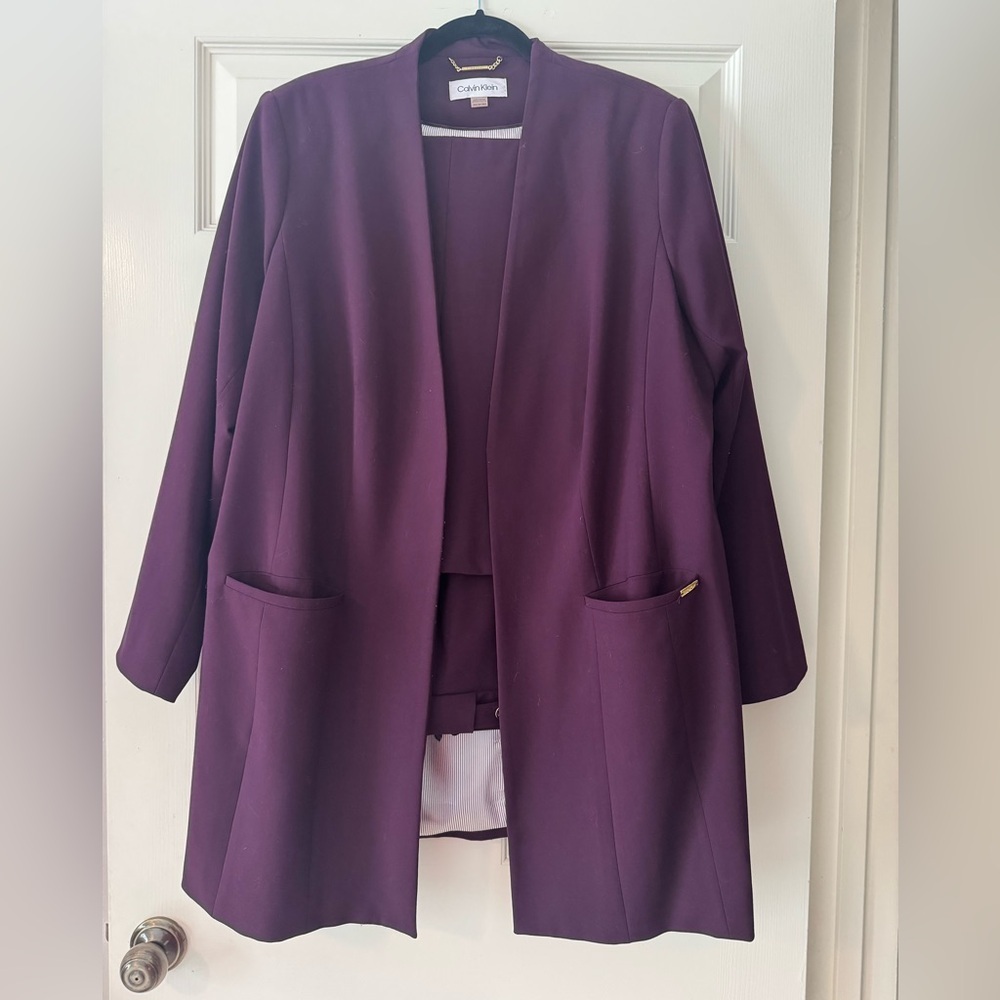Calvin Klein Plus Size Plum Open Front Jacket/Trouser Set - Picture 2 of 8